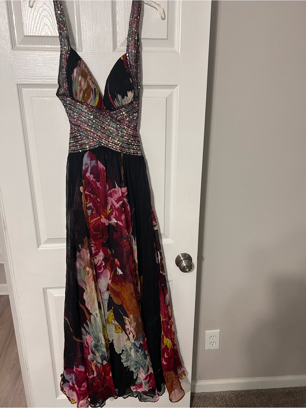 Floral Beaded Black Maxi Dress